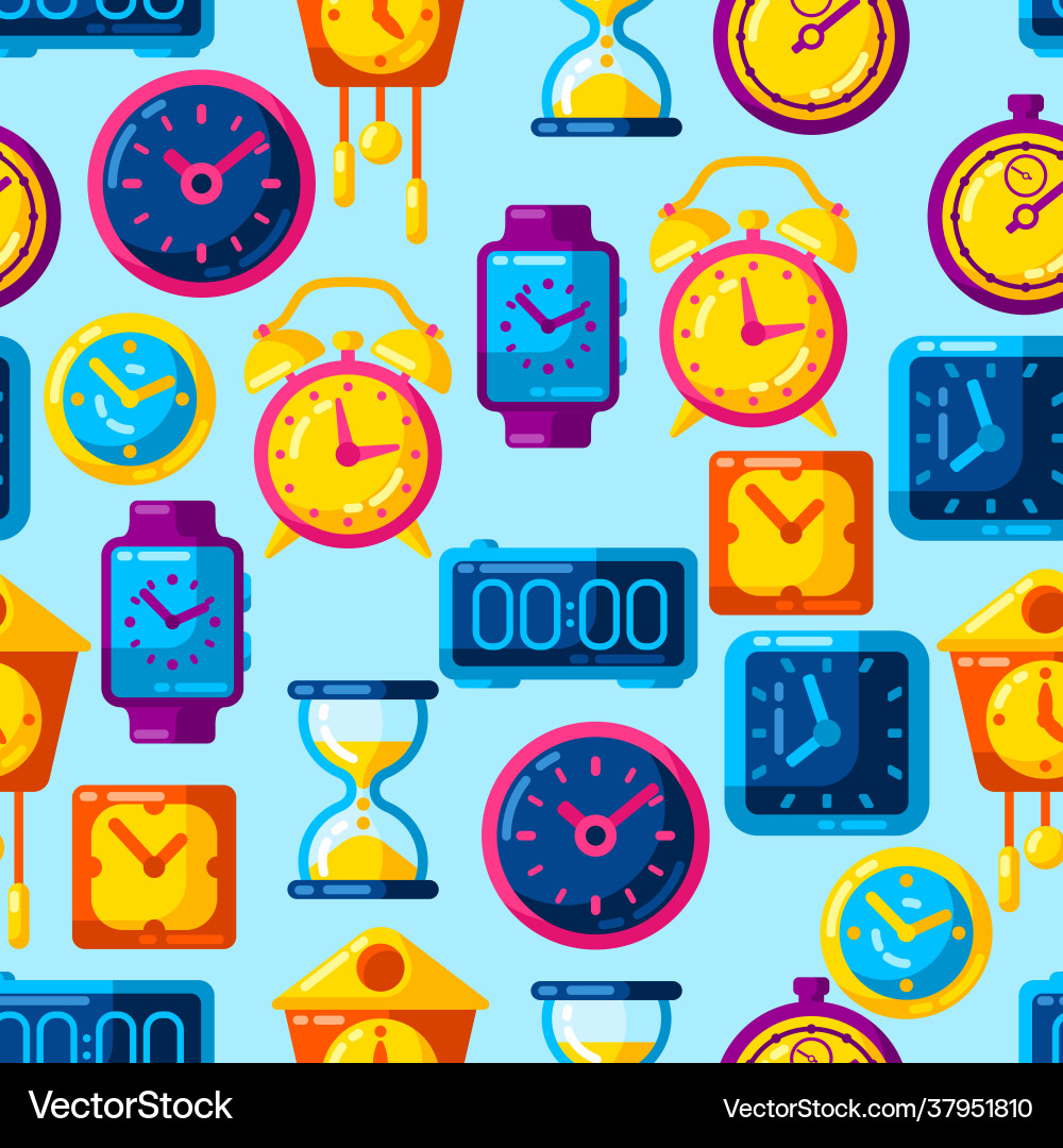 Seamless pattern with different clocks stylized Seamless pattern with different clocks stylized Vector Image