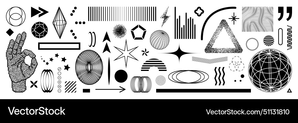 Set of retro futuristic shape with a bitmap vector image
