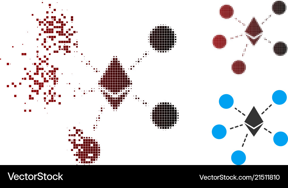 Sparkle pixel halftone ethereum net structure icon vector image