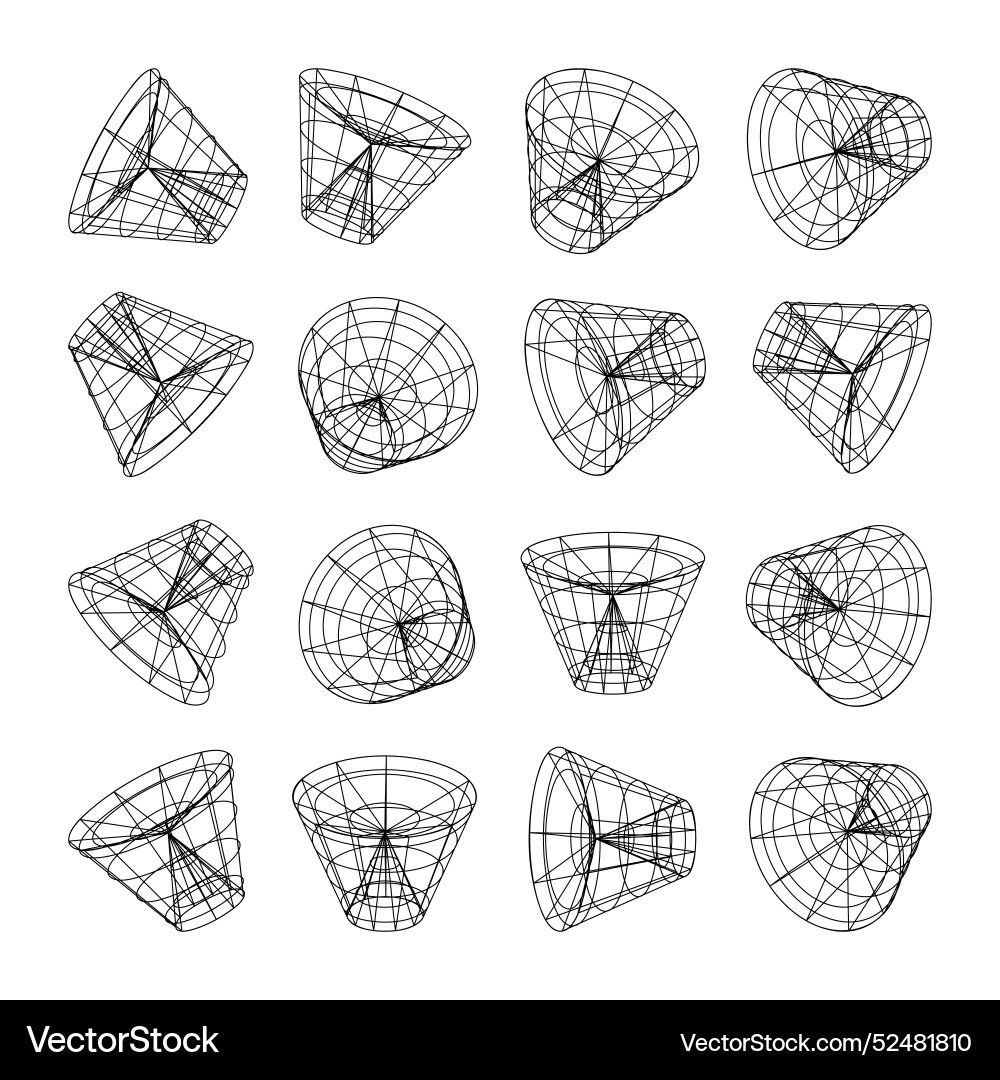 Wireframe lined shapes perspective mesh 3d grid Wireframe lined shapes perspective mesh 3d grid vector image