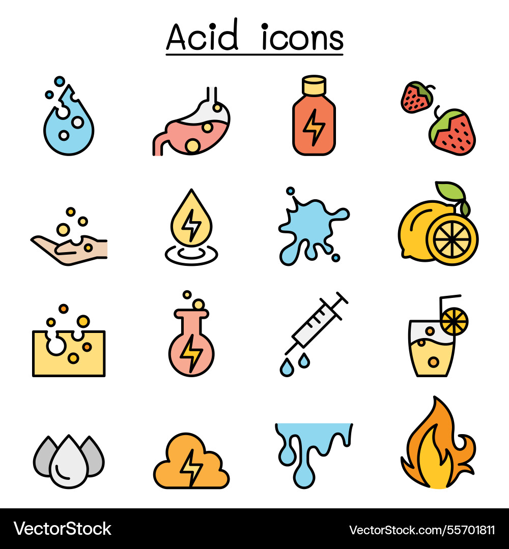 Acid icon set in colorline style vector image