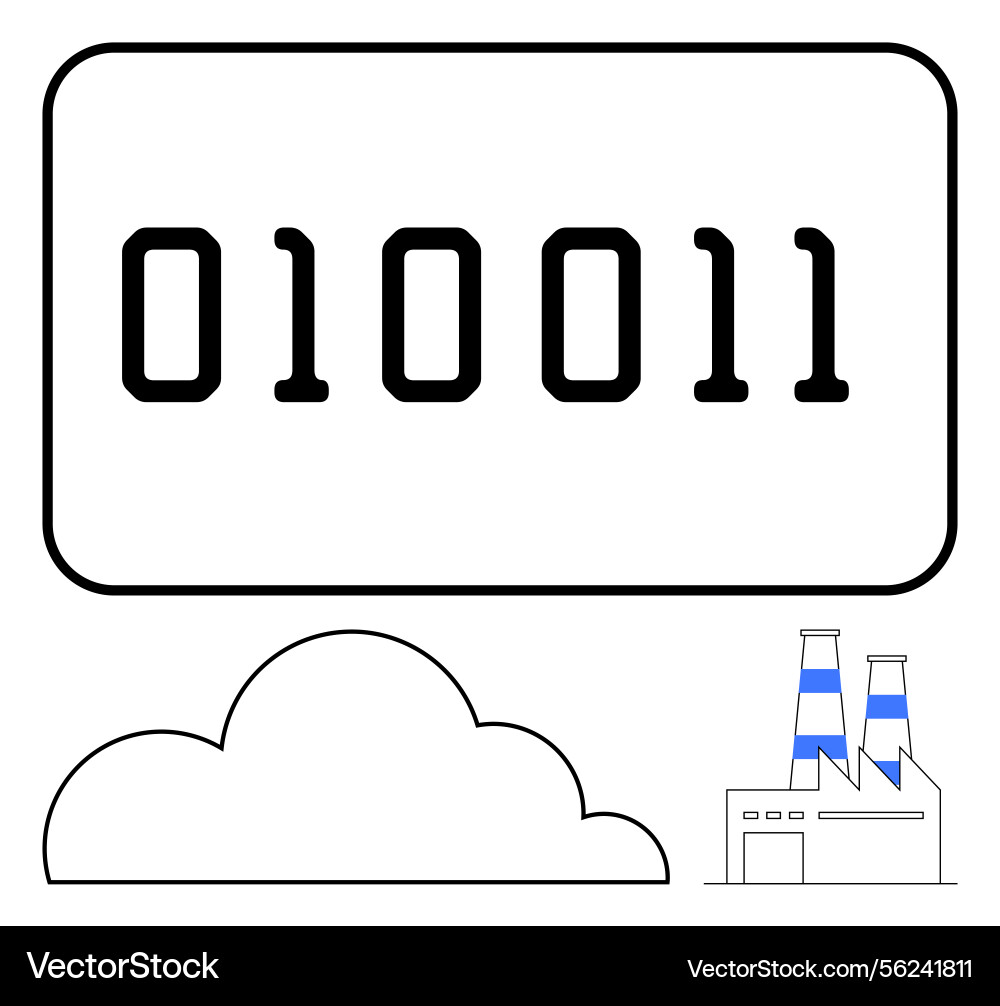 Binärcode mit Fabrik und Cloud Binärcode mit Fabrik und Cloud Vektorbild