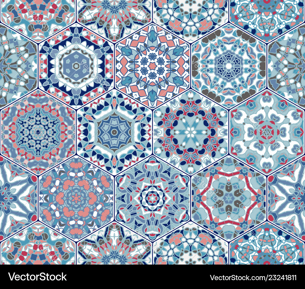 Bright seamless pattern hexagonal tiles Bright seamless pattern hexagonal tiles vector image