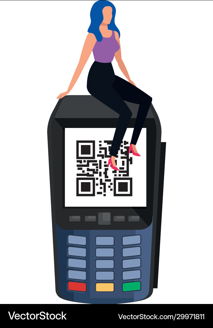 Businesswoman and dataphone with scan code qr Businesswoman and dataphone with scan code qr vector image