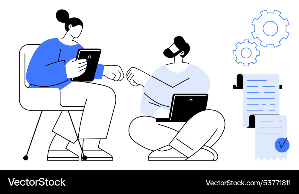 Collaborative work process with digital devices Collaborative work process with digital devices vector image