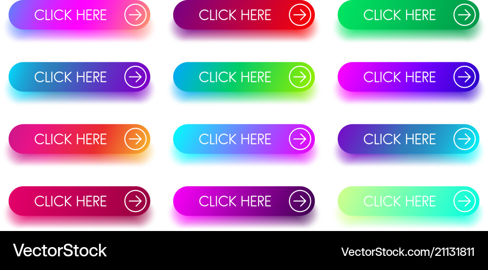 Colorful click here icons with arrow isolated Colorful click here icons with arrow isolated vector image