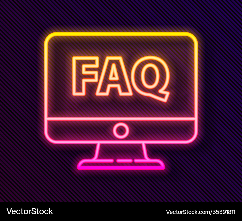 Glowing neon line computer monitor and faq icon Glowing neon line computer monitor and faq icon vector image