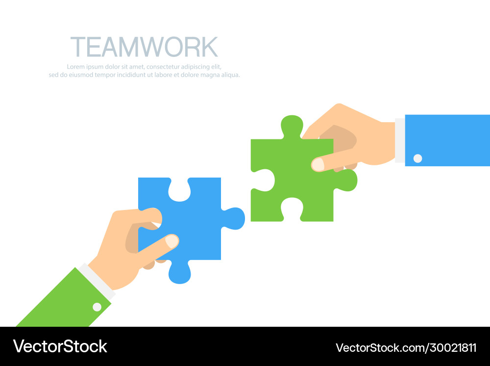 Hands connecting puzzle elements two Hands connecting puzzle elements two vector image
