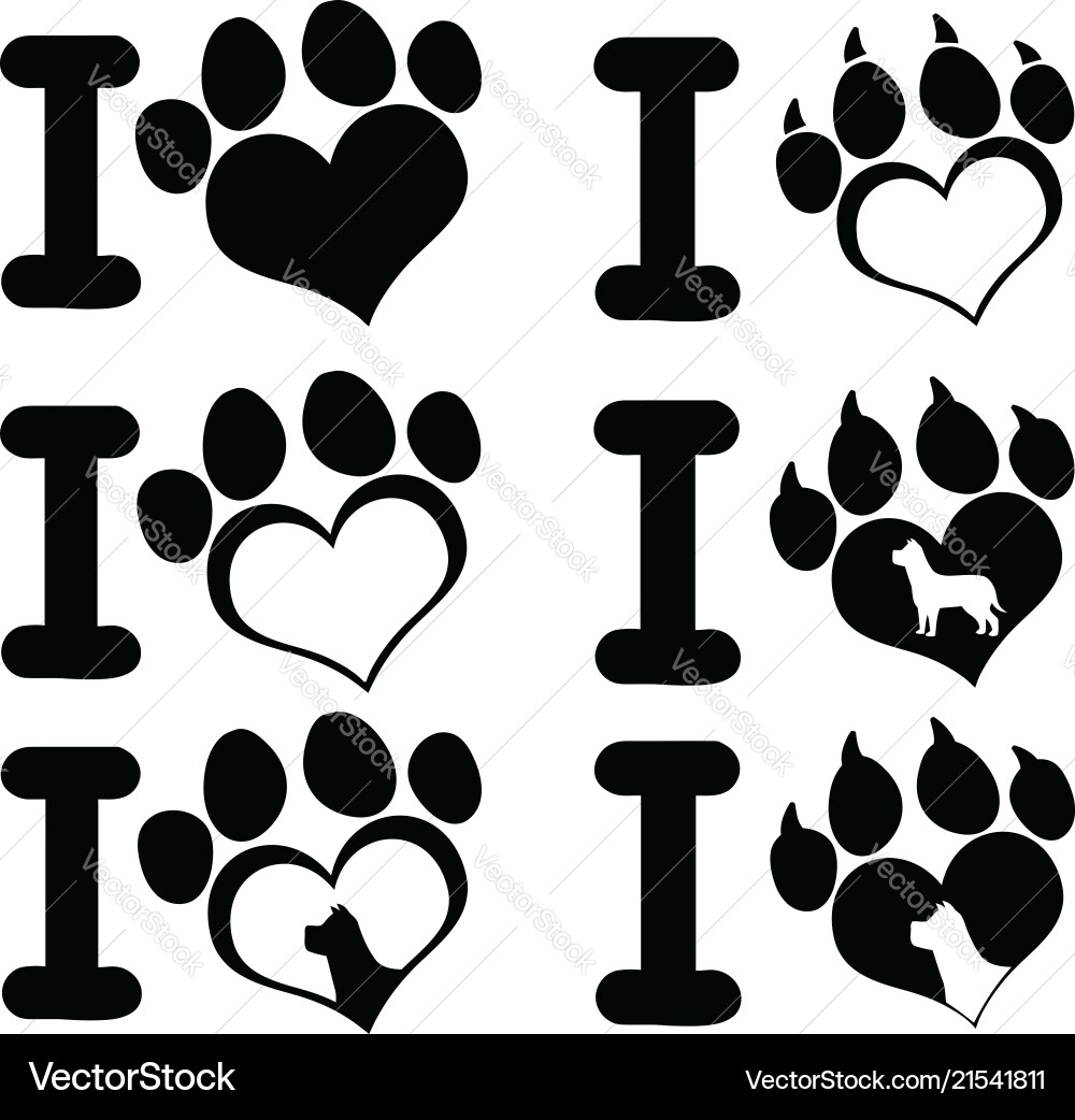 I love paw print logo design 02 collection I love paw print logo design 02 collection vector image