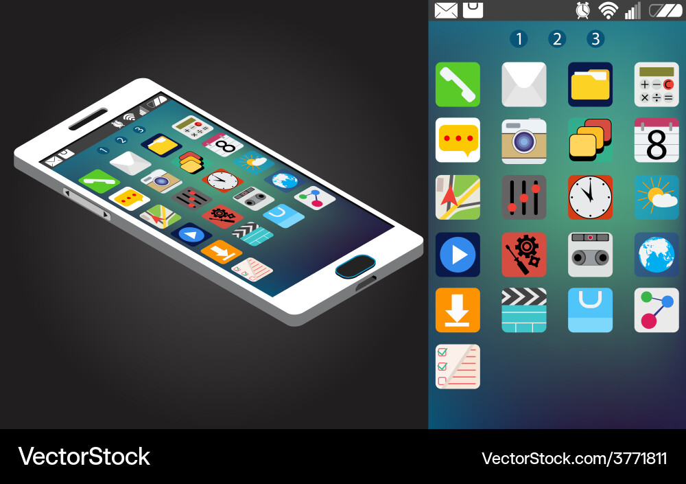 Isometric generic smartphone and interface Vector Image