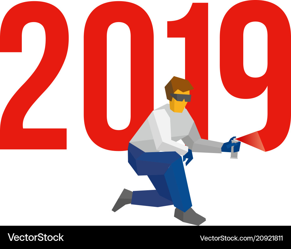 Man with sprayer writes number 2019 Man with sprayer writes number 2019 vector image