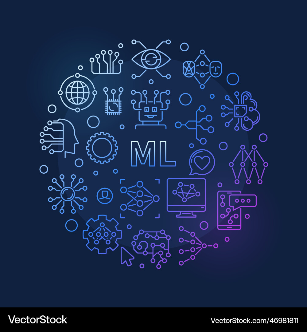 Ml concept round line colored banner machine Ml concept round line colored banner machine vector image