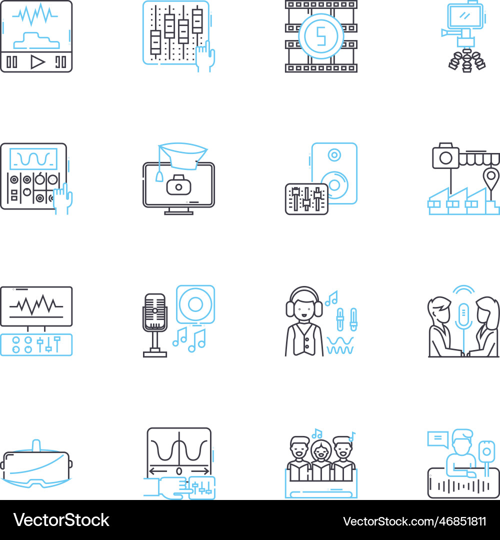 Music recording linear icons set studio producer Music recording linear icons set studio producer Vector Image