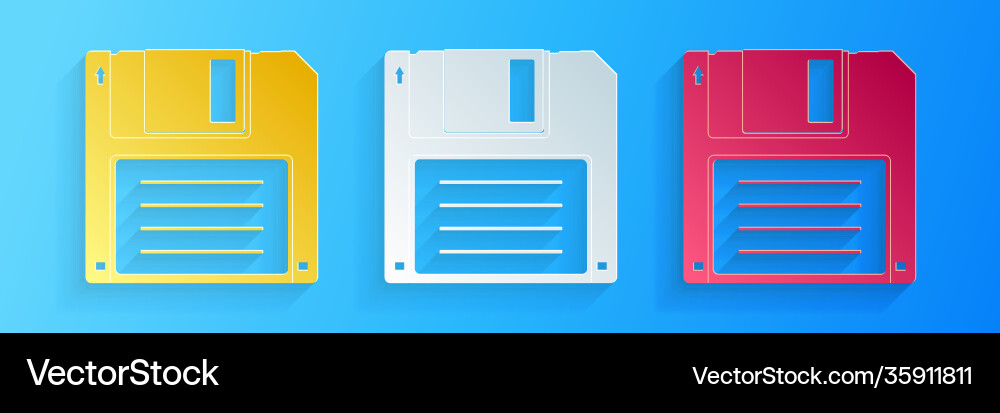 Paper cut floppy disk for computer data storage vector image