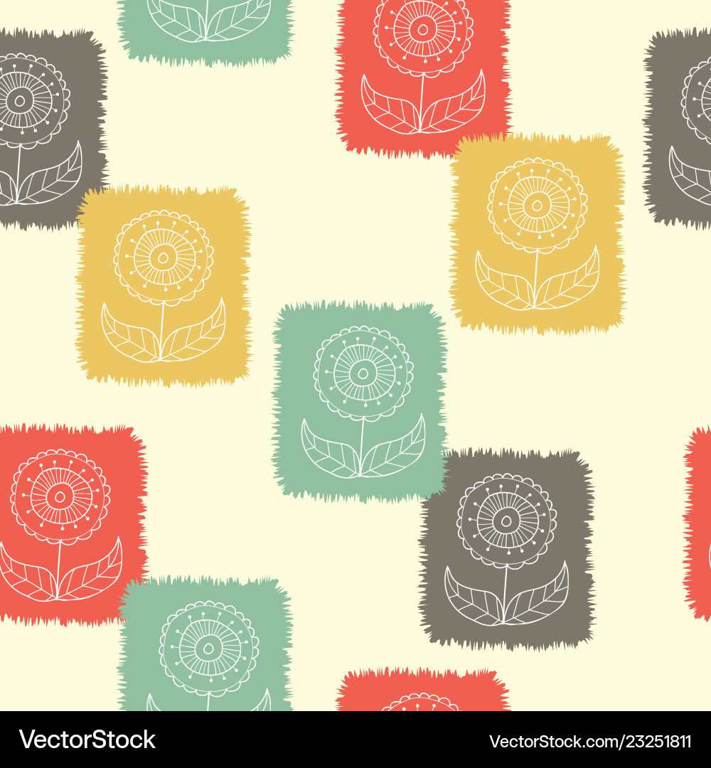 Retro block print flowers stamp seamless pattern Retro block print flowers stamp seamless pattern vector image