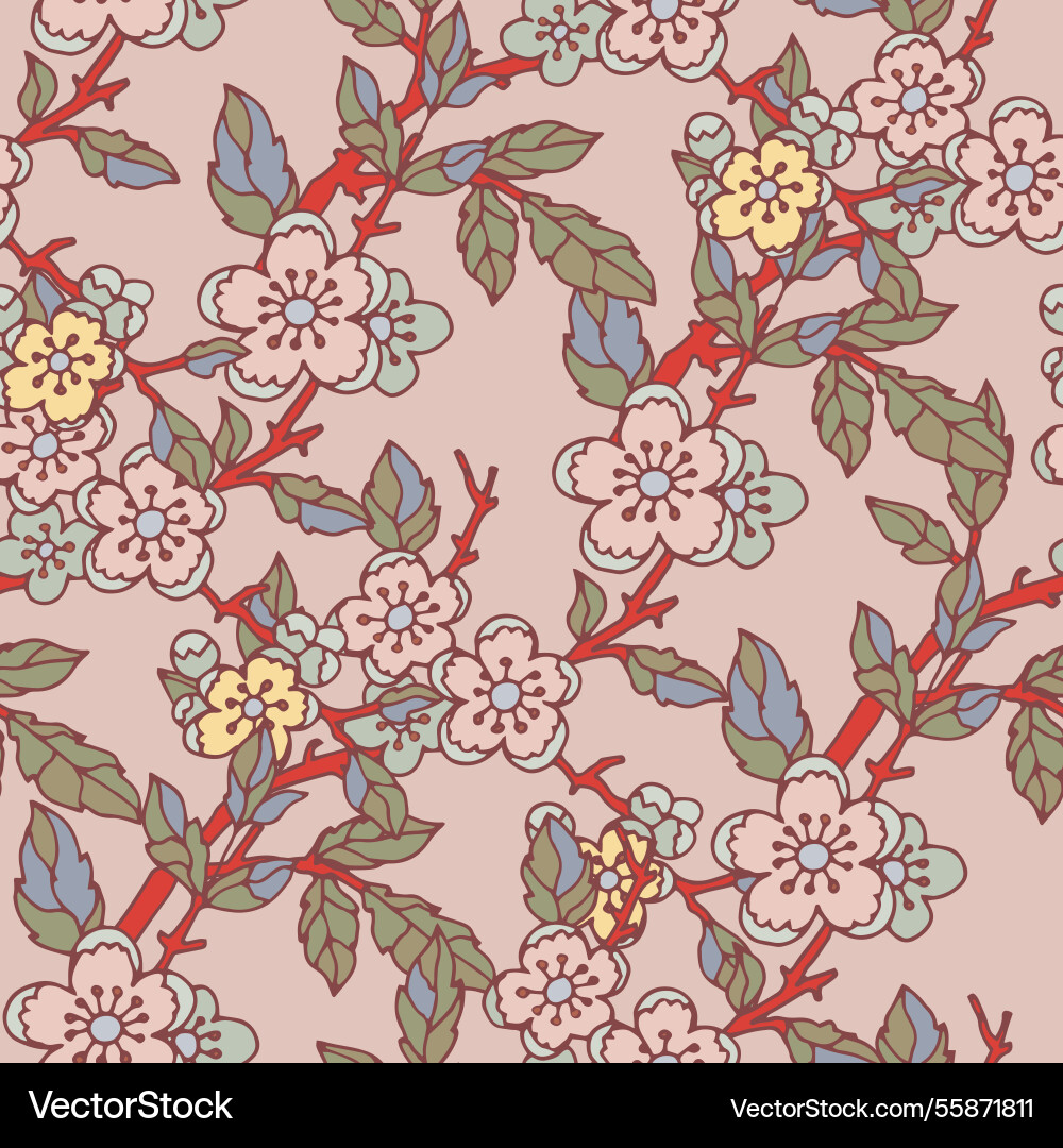 Seamless cherry blossom floral pattern Vector Image