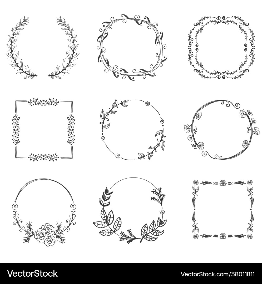 Set floral handgezogene Rahmen Doodle Set floral handgezogene Rahmen Doodle Vektorbild