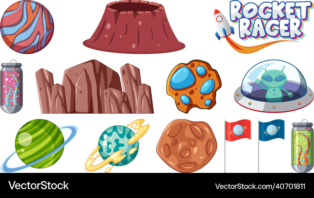 Set of isolated fantasy space objects Set of isolated fantasy space objects vector image