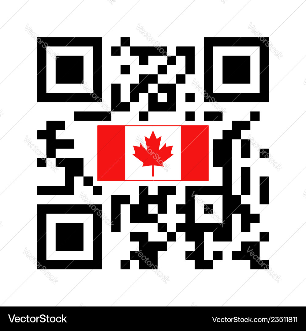 Smartphone readable qr code with canada flag icon Smartphone readable qr code with canada flag icon Vector Image