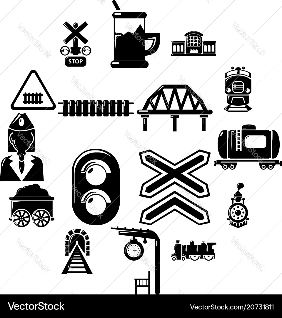 Train railroad icons set simple style Vector Image