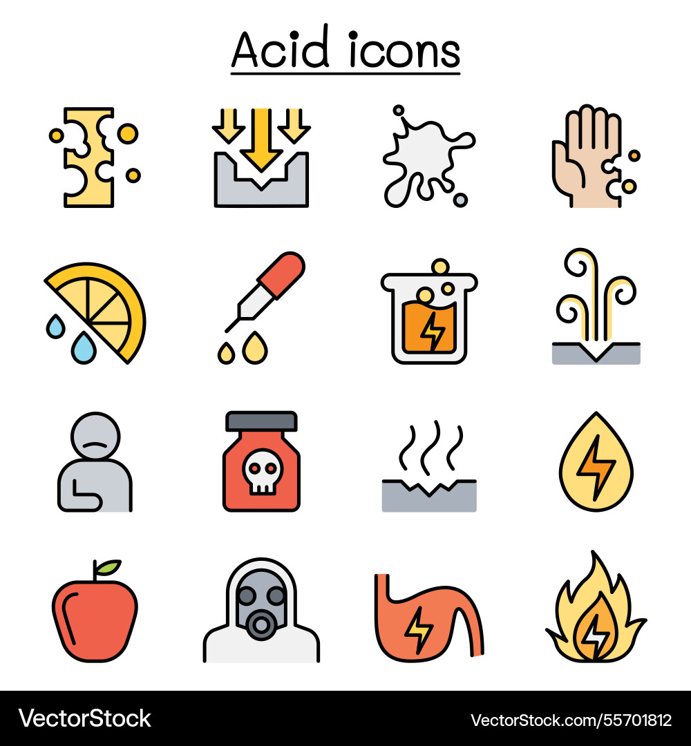 Acid icon set in colorline style Acid icon set in colorline style vector image