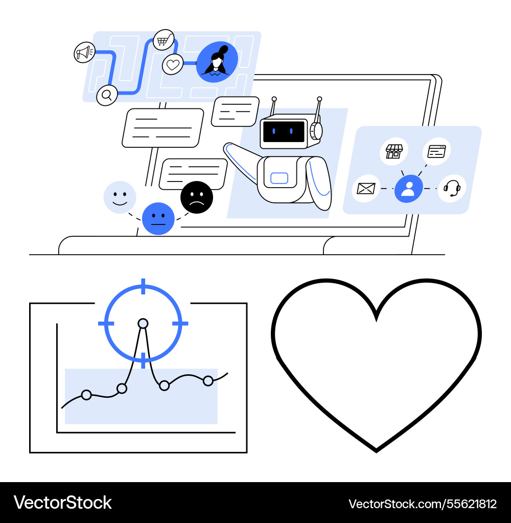 Ai-Chatbot analysiert Benutzerfeedback mit Daten Ai-Chatbot analysiert Benutzerfeedback mit Daten Vektorbild