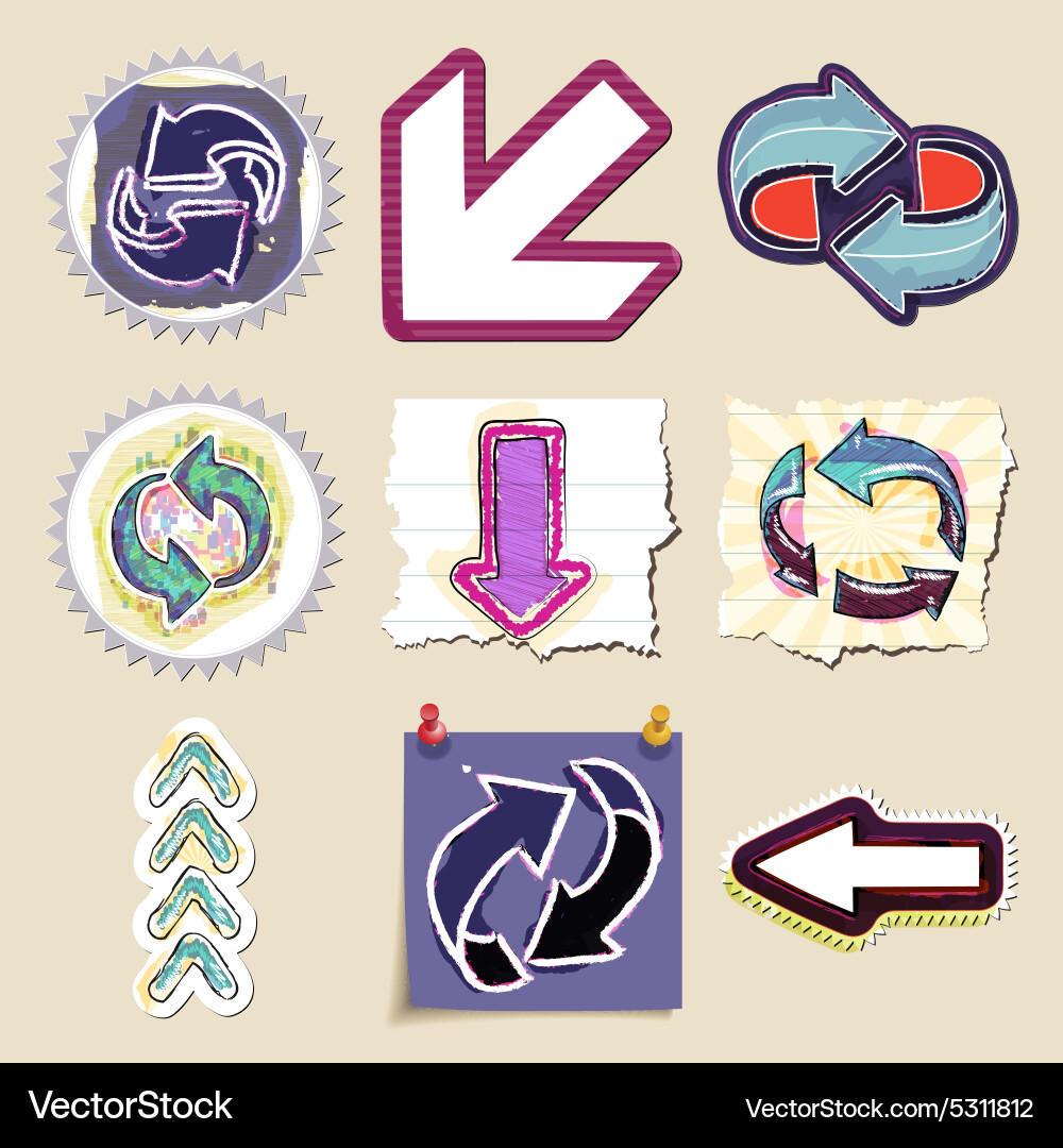 Arrows web icons set hand drawn and isolated vector image