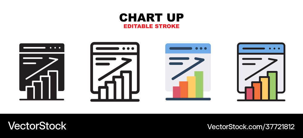 Chart up icon set with different styles editable Chart up icon set with different styles editable vector image