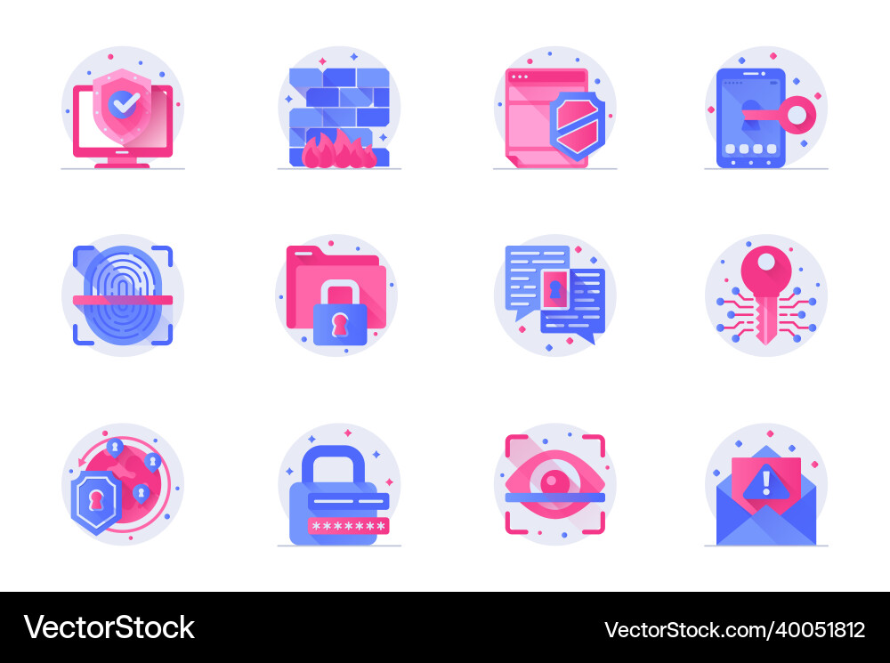 Cyber security concept web flat color icons vector image