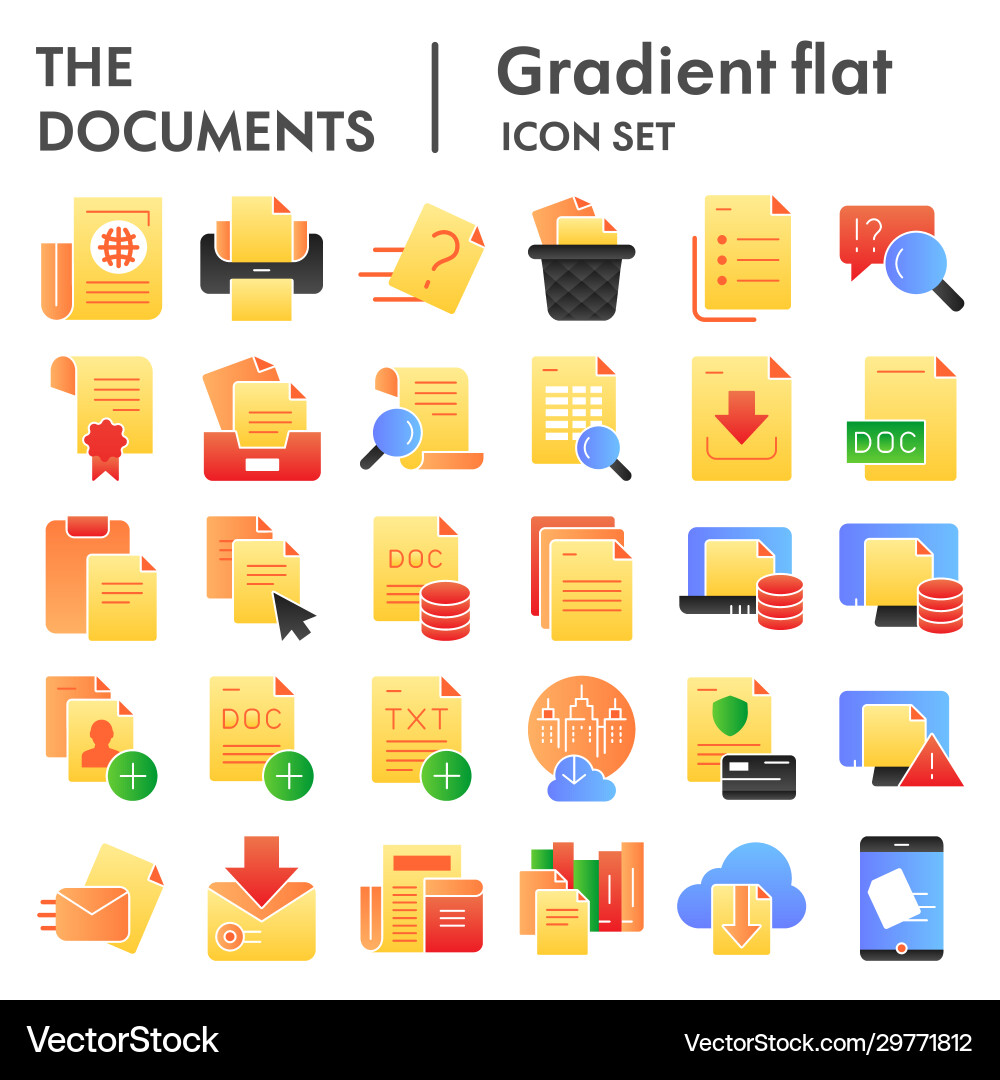 Documents flat icon set papers and files symbols Documents flat icon set papers and files symbols vector image