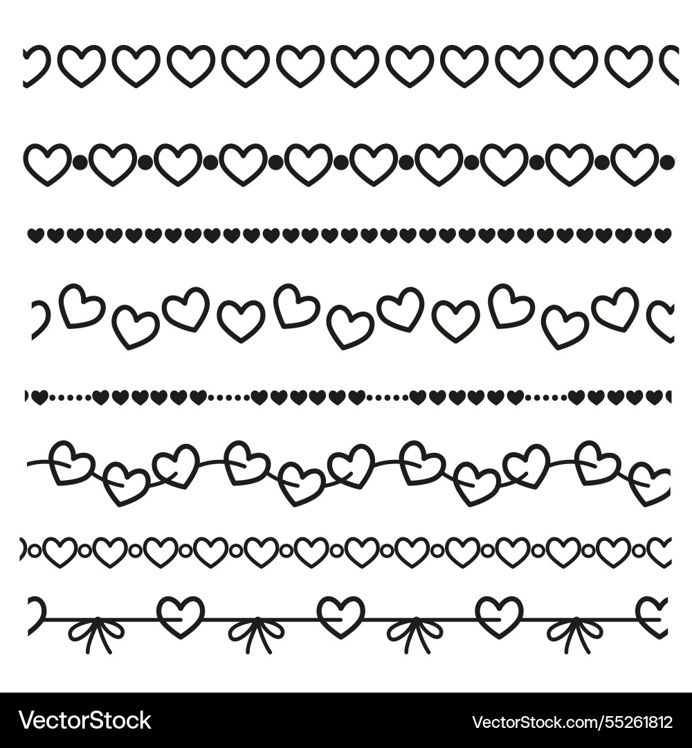Line art horizontal pattern set with graphic heart Line art horizontal pattern set with graphic heart Vector Image