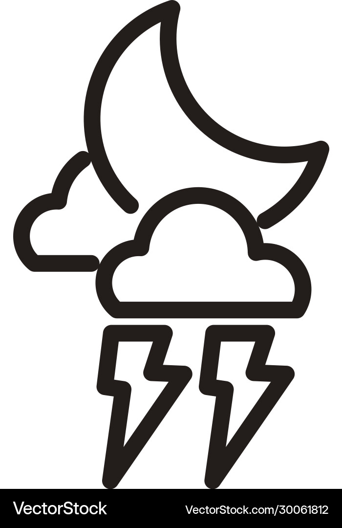 Moon with clouds and thunder line style icon Vector Image