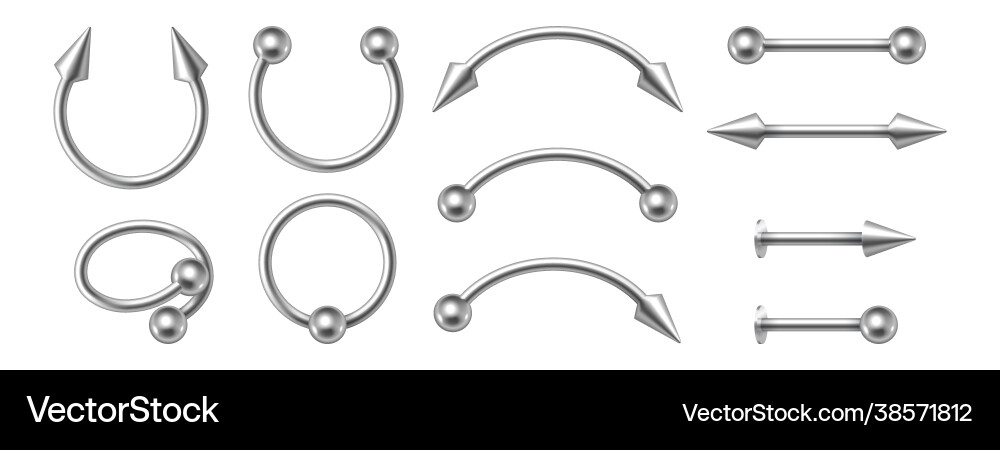Piercing Schmuck realistische Metall Nasenringe 3d Piercing Schmuck realistische Metall Nasenringe 3d vektorbild