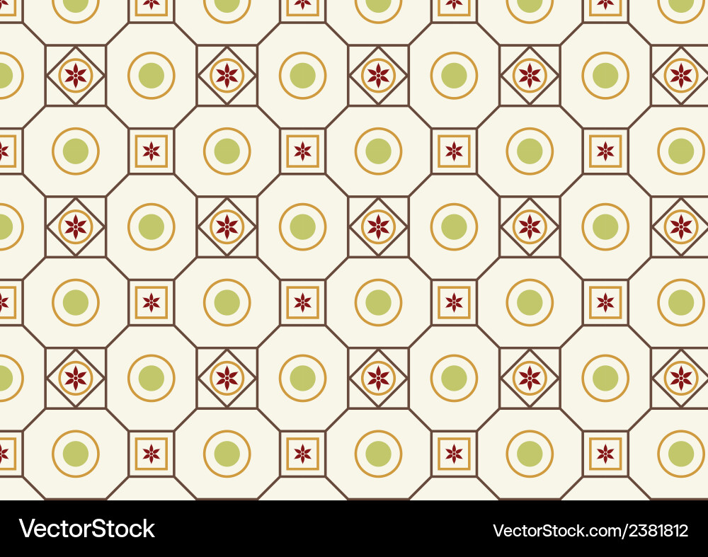 Retro flower circle and square pattern vector image