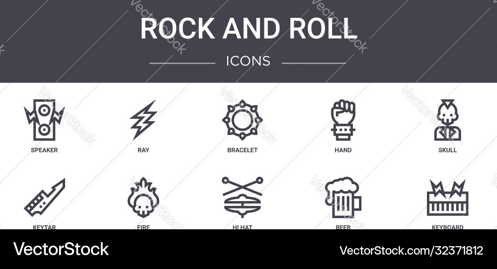 Rock and roll concept line icons set contains Rock and roll concept line icons set contains vector image