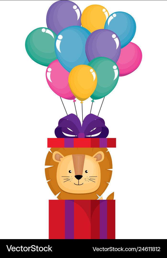 Süßer Löwe in Geschenk und Ballons Helium Süßer Löwe in Geschenk und Ballons Helium vektorbild