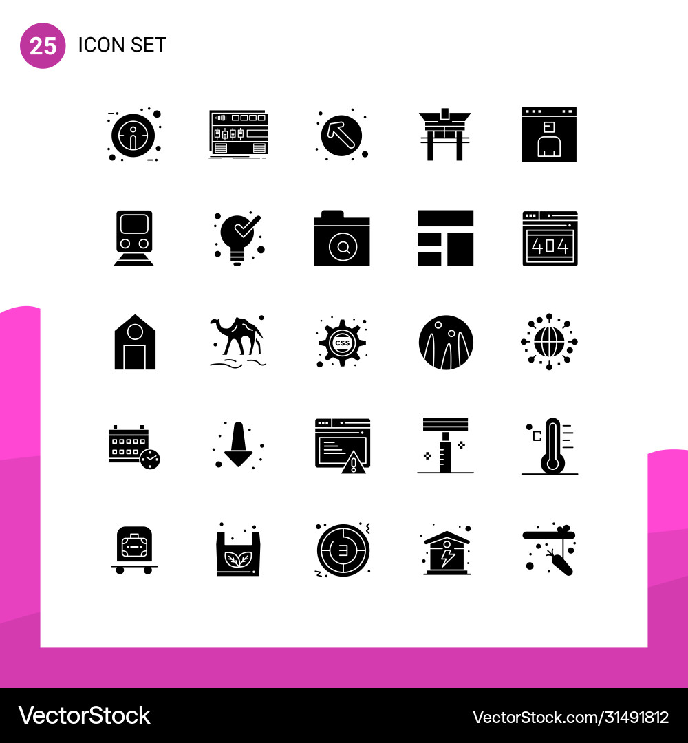Set 25 solid glyphs on grid for browser vector image