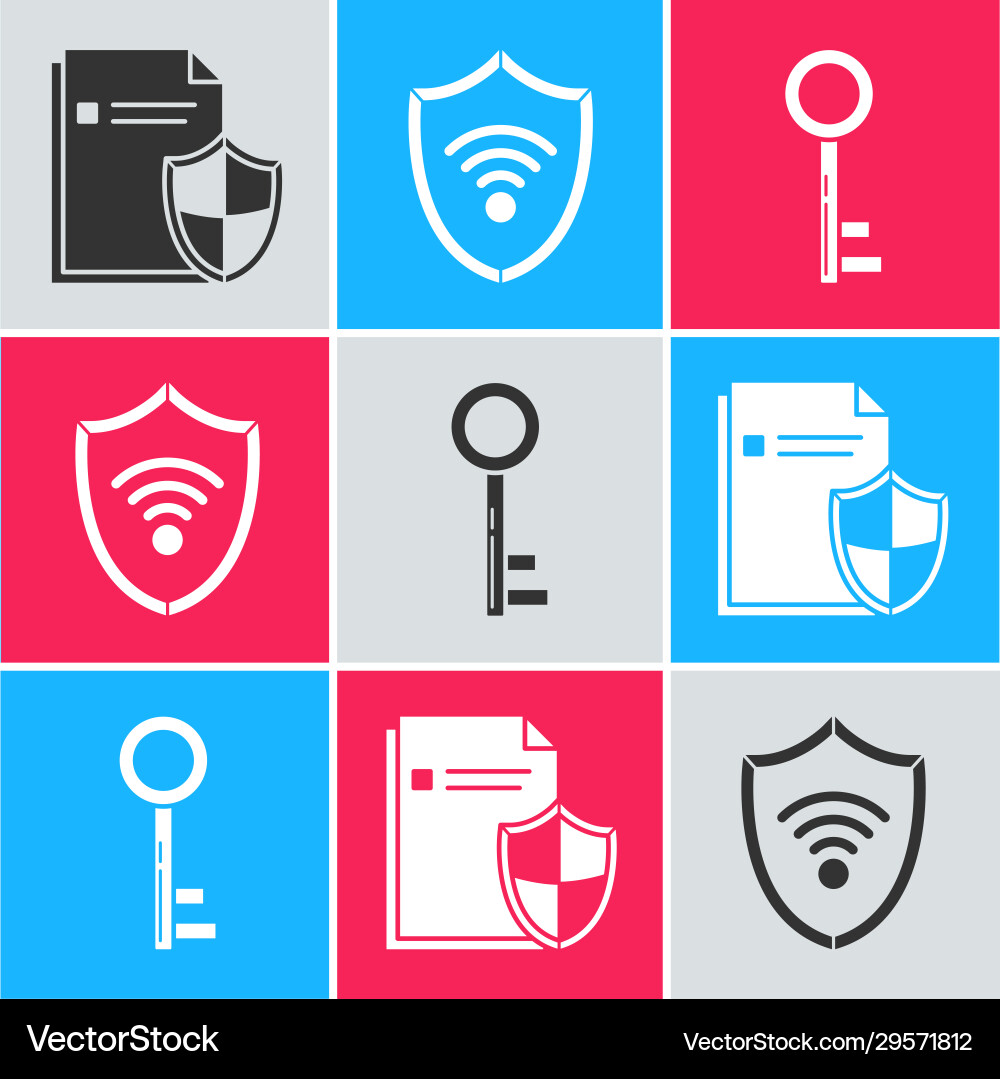 Set document protection concept shield with wifi Vector Image