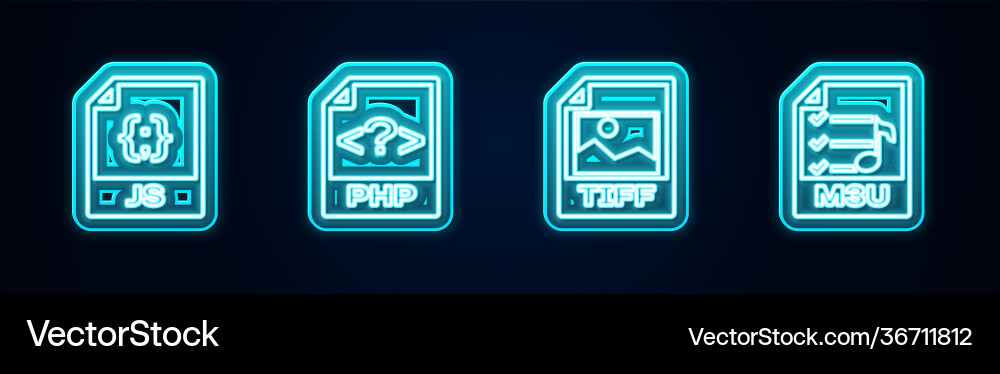 Set line js file document php tiff and m3u Vector Image