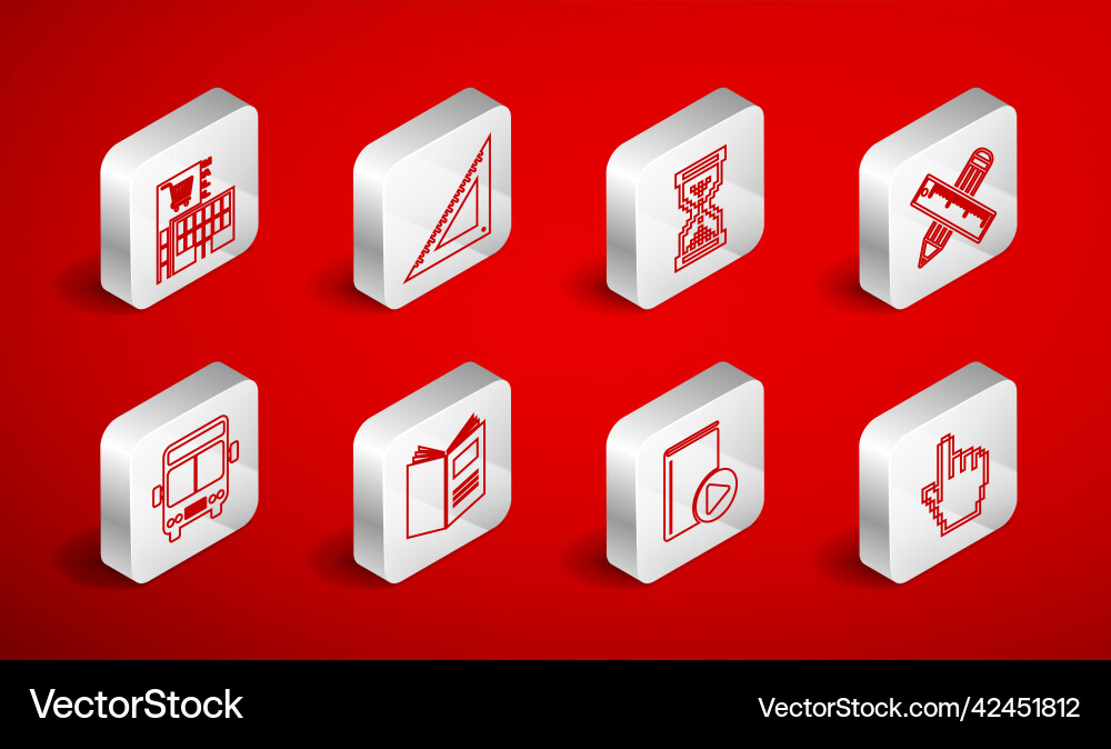 Set line pixel hand cursor triangular ruler Set line pixel hand cursor triangular ruler vector image