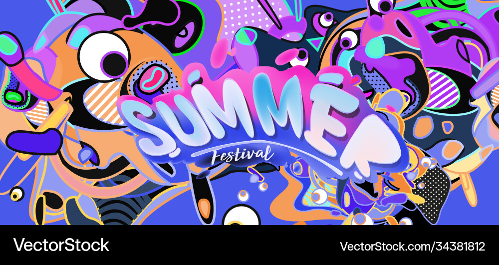 Sommerbanner mit buntem Doodle Hintergrund Sommerbanner mit buntem Doodle Hintergrund vektorbild