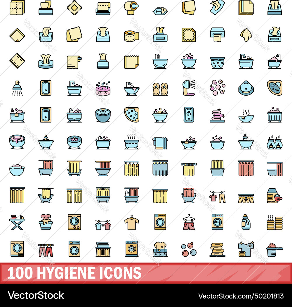 100 Hygiene-Icons setzen Farblinie Stil 100 Hygiene-Icons setzen Farblinie Stil vektorbild