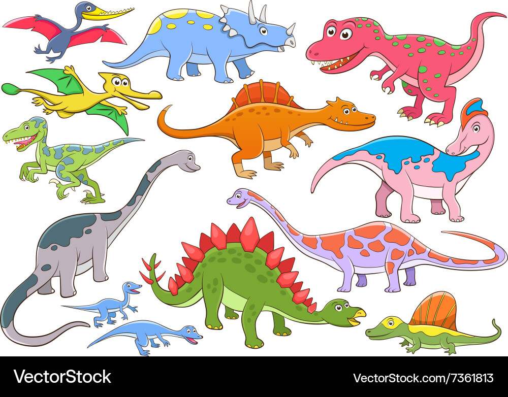 Cartoon Dinosaur Set - Diverse Characters vector image