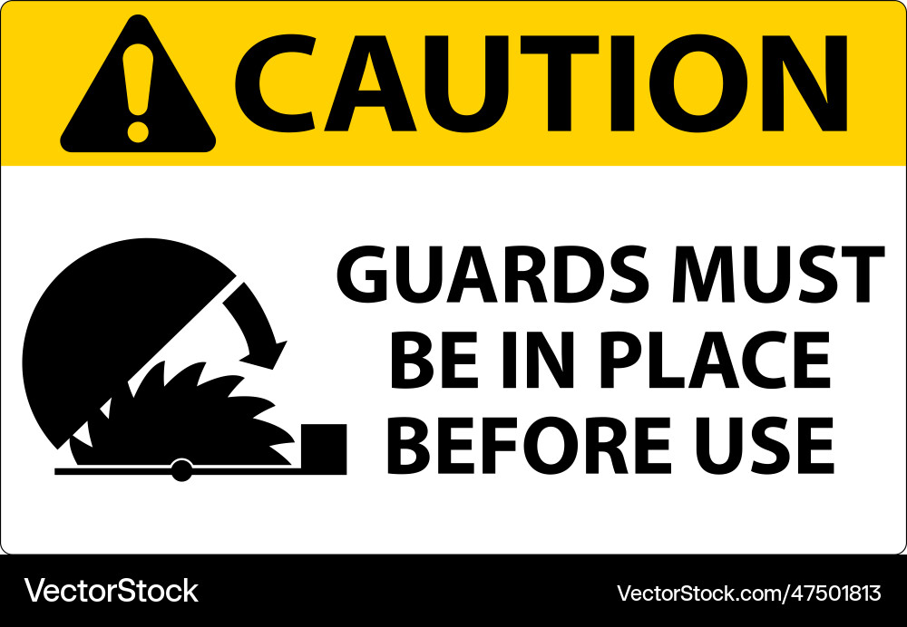 Caution guards must be in place sign on white Vector Image