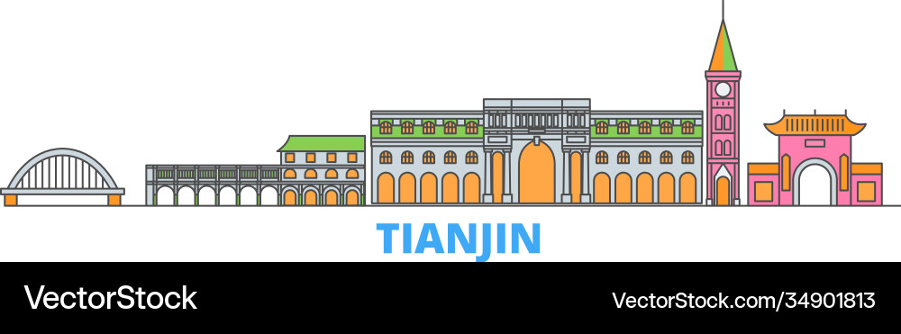 China tianjin city line cityscape flat China tianjin city line cityscape flat vektorbild