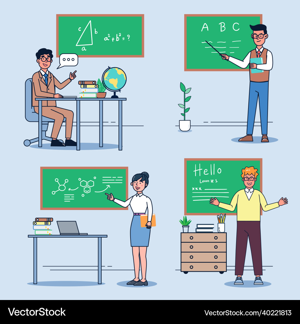 Female and male teacher standing teach math Female and male teacher standing teach math vector image