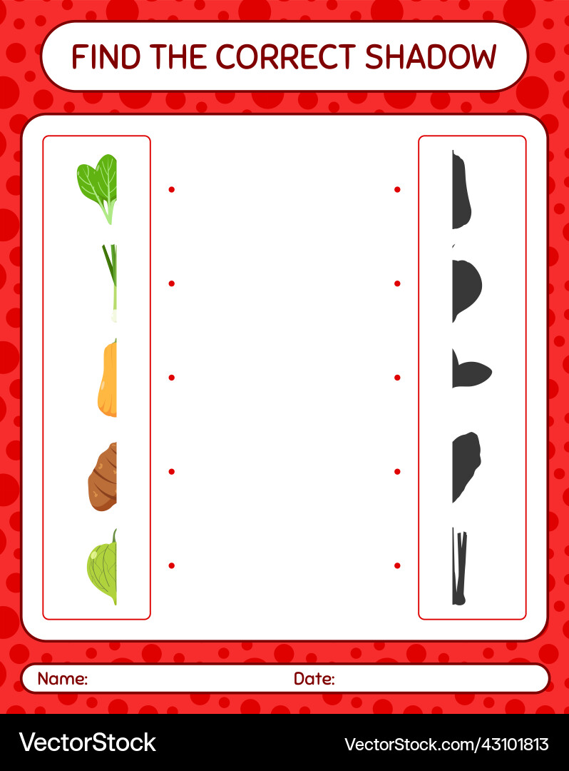 Find the correct shadows game with vegetables vector image