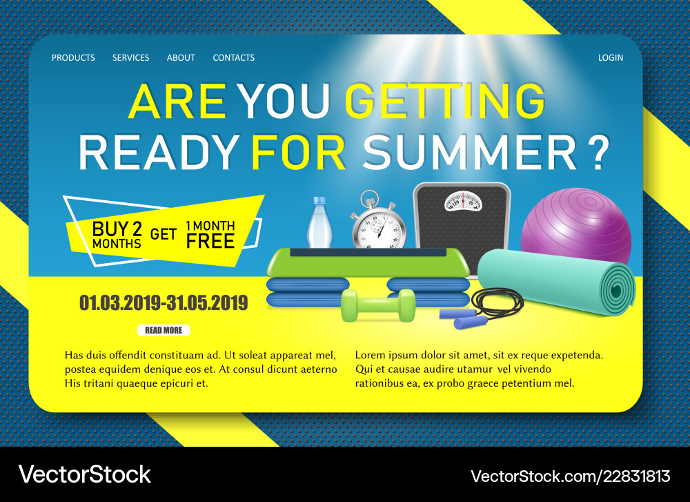 Fitness promo landing page website template Fitness promo landing page website template vector image