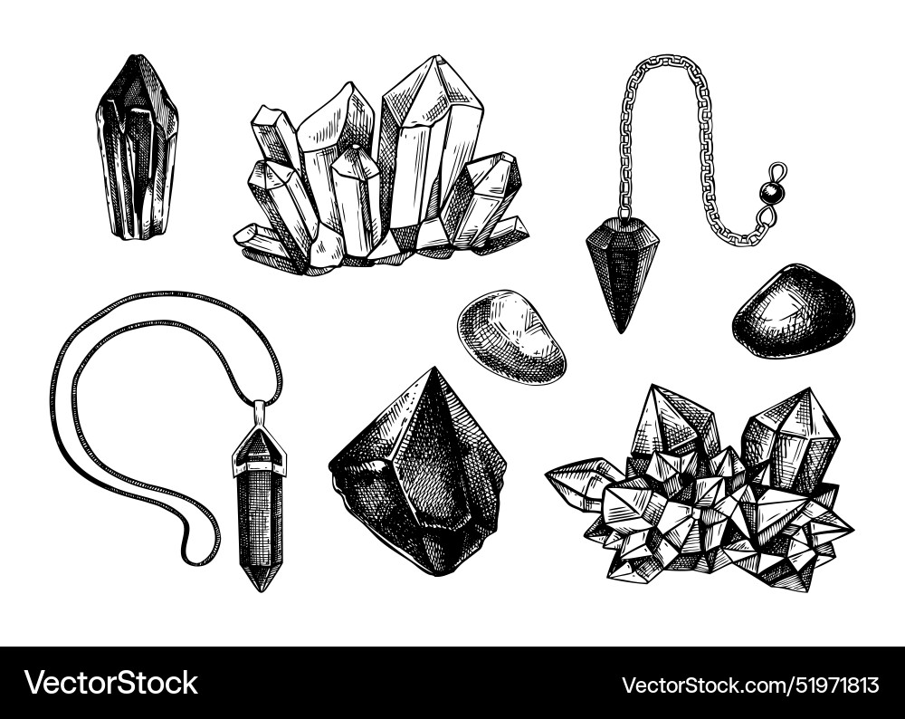 Gemstones and crystal hand-drawn stones ske Gemstones and crystal hand-drawn stones ske vector image