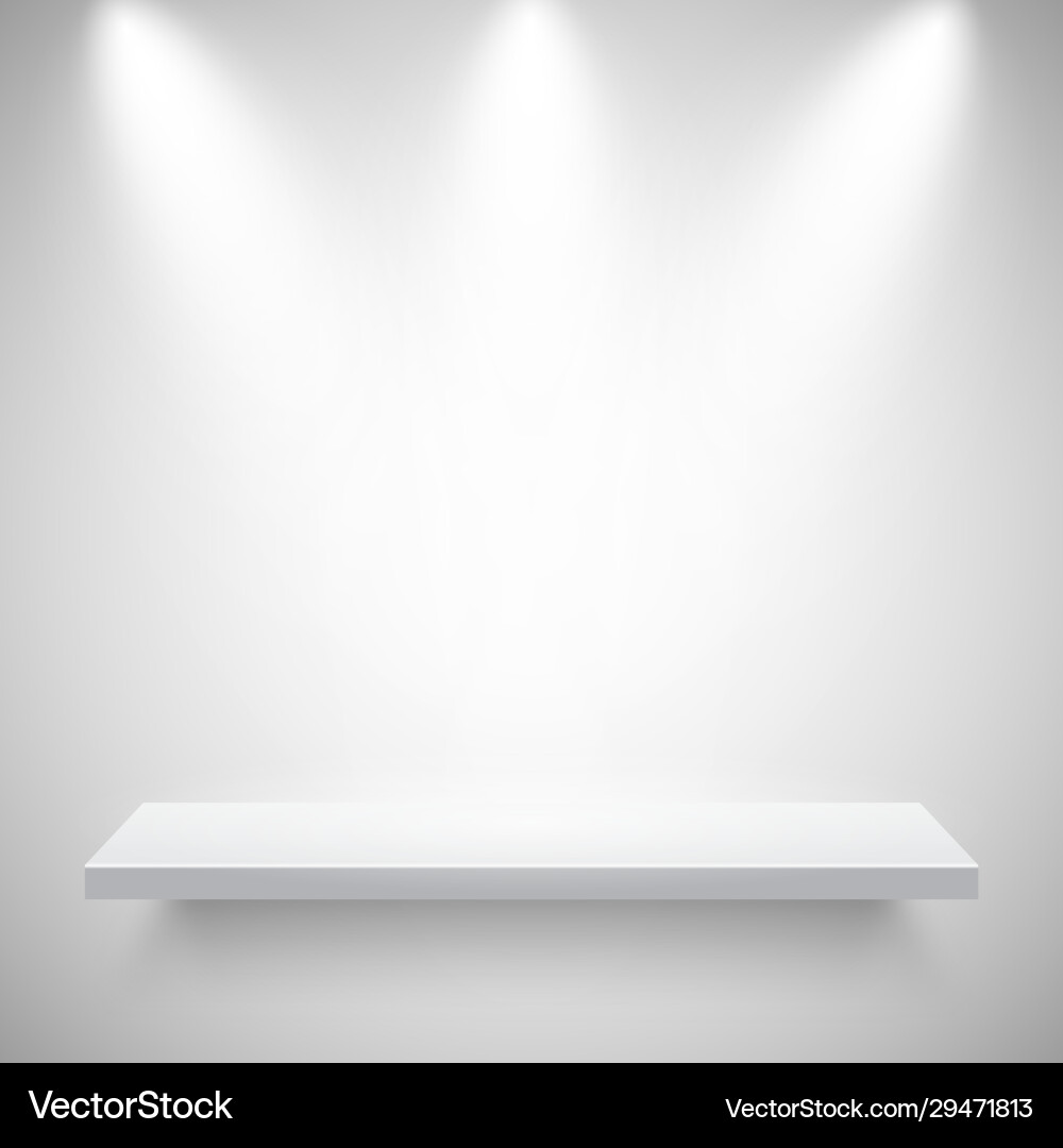 Illuminated realistic wall shelf empty store rack Illuminated realistic wall shelf empty store rack vector image